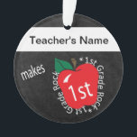 1st Grade 🍎 Teachers Rock | Chalkboard Ornament<br><div class="desc">My Teacher Makes 1st Grade Rock | Chalkboard styled Ornament with a red apple ready for you to personalise. Available designs - K thru 4th grade. . 🥇AN ORIGINAL COPYRIGHT ART DESIGN by Donna Siegrist ONLY AVAILABLE ON ZAZZLE! ✔NOTE: ONLY CHANGE THE TEMPLATE AREAS NEEDED! 😀 If needed, you can...</div>