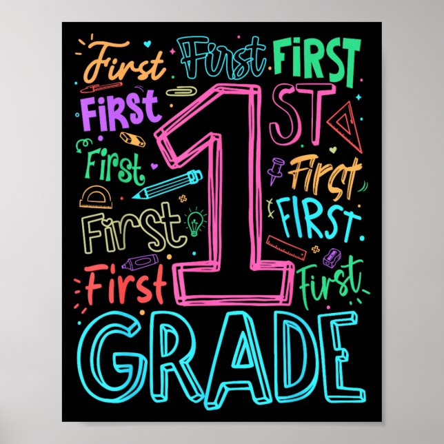1st Grade Typography Team First Grade Teacher Back Poster (Front)