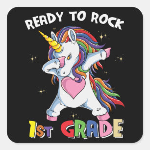 1st Grade Unicorn Back to School Ready Rock Kids Square Sticker