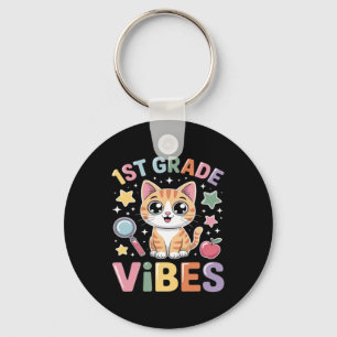 1st Grade Vibes Back To School Cute Cat For Girls Key Ring