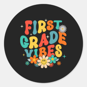 1st Grade Vibes Back To School Retro First Grade T Classic Round Sticker