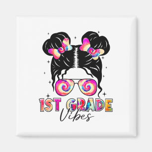 1st Grade Vibes Messy Bun Girl - First Grade Ck To Magnet