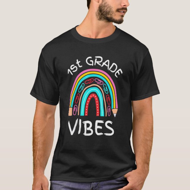 1st Grade Vibes Pencil Rainbow Back to School Boys T-Shirt (Front)