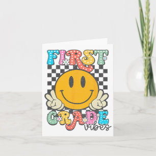 1st Grade Vibes Retro Smile Face Teacher Kids Back Card