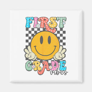 1st Grade Vibes Retro Smile Face Teacher Kids Back Magnet