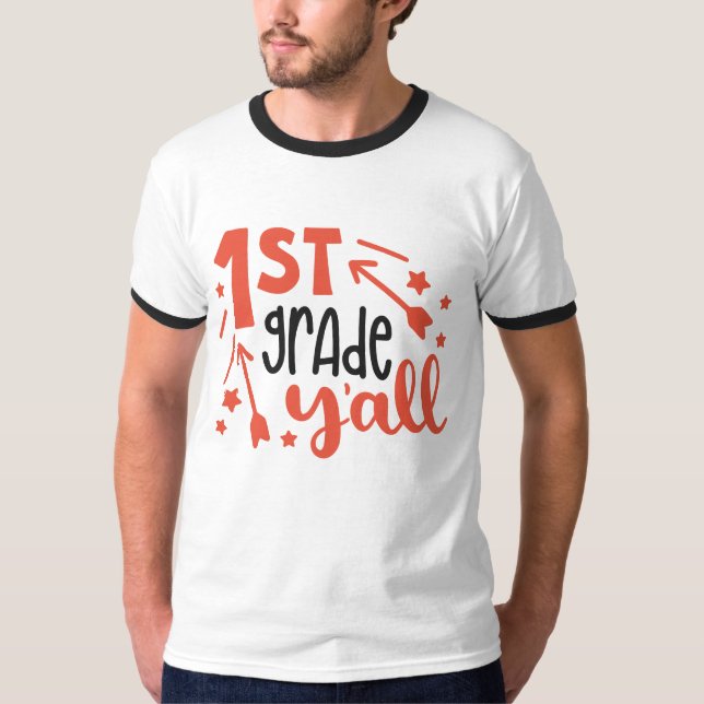1st grade yall white colour Men's Basic Ringer T-Shirt (Front)