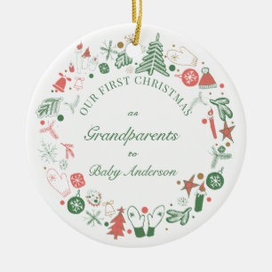 1st Grandparents Christmas Hat Tree Gloves Pattern Ceramic Tree Decoration