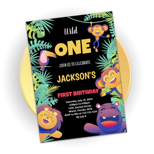 1st Green Orange Safari Birthday Invitations (Creator Uploaded)