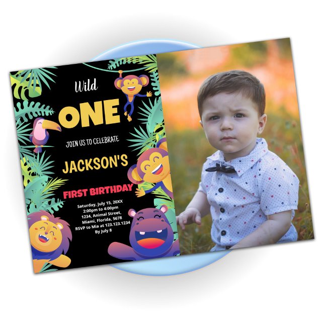 1st Green Safari Birthday Invitation with photo (Creator Uploaded)
