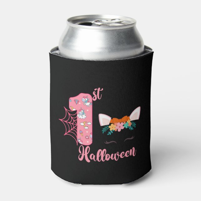 1st Halloween Birthday Halloween Fall Can Cooler (Can Front)