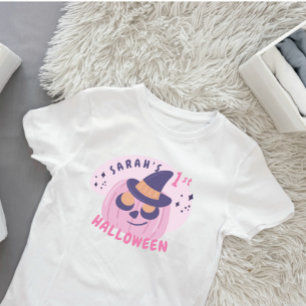 1st Halloween Cute Pink & Purple Pumpkin Hat Baby T-Shirt