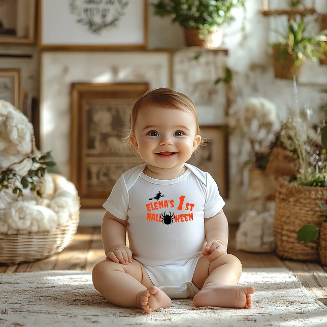 1st Halloween spider orange typography witch Baby Bodysuit (Creator Uploaded)