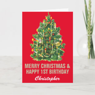 1st Happy Birthday and Merry Christmas Red & Gold Card