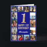 1st Happy Birthday Navy Blue & Gold Photo Collage Card<br><div class="desc">1st Happy Birthday Navy Blue and Gold Photo Collage Birthday Card. For further customisation,  please click the "Customise it" button and use our design tool to modify this template.</div>