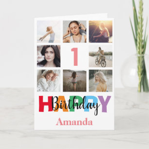 1st Happy Birthday Photo Collage Modern Pink Card
