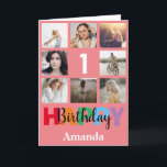 1st Happy Birthday Photo Collage Modern Pink Card<br><div class="desc">1st Happy Birthday Photo Collage Modern Pink Card with personalised name. For further customisation,  please click the "Customise it" button and use our design tool to modify this template.</div>