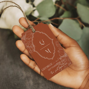 1st Letters Bride, Groom With Magnolia Line Art Gift Tags