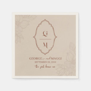 1st Letters Bride, Groom With Magnolia Line Art Napkin