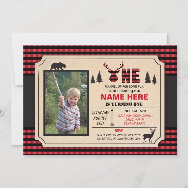 1st Lumberjack One Birthday Invite Check Invite (Front)