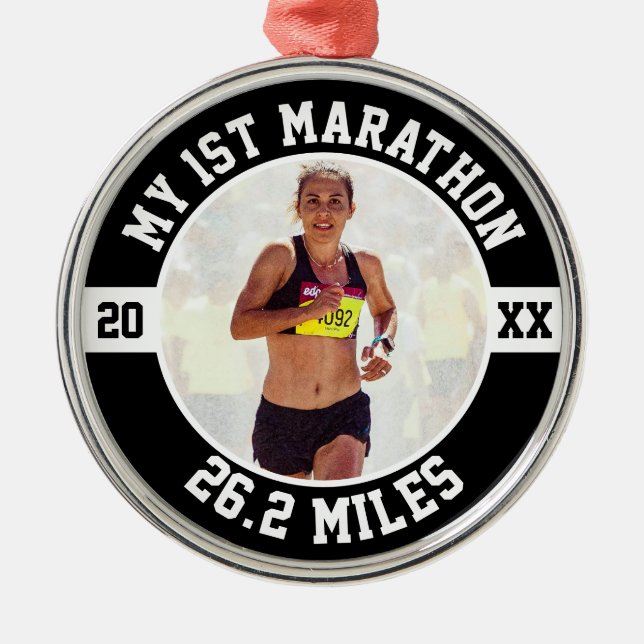 1st Marathon Runner First Running Marathoner 26 2 Metal Tree Decoration (Front)