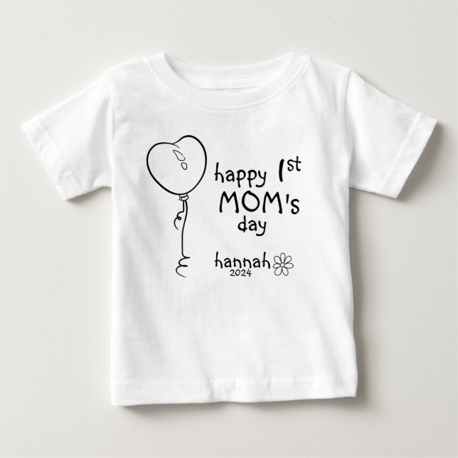 1st Mother's Day Heart Balloon Doodle Baby T-Shirt (Front)