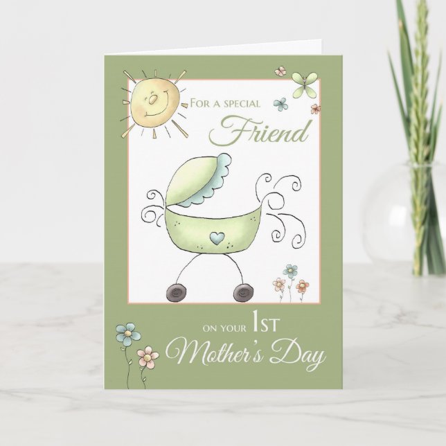 1st Mother's Day - Special Friend - Baby Carriage Card (Front)