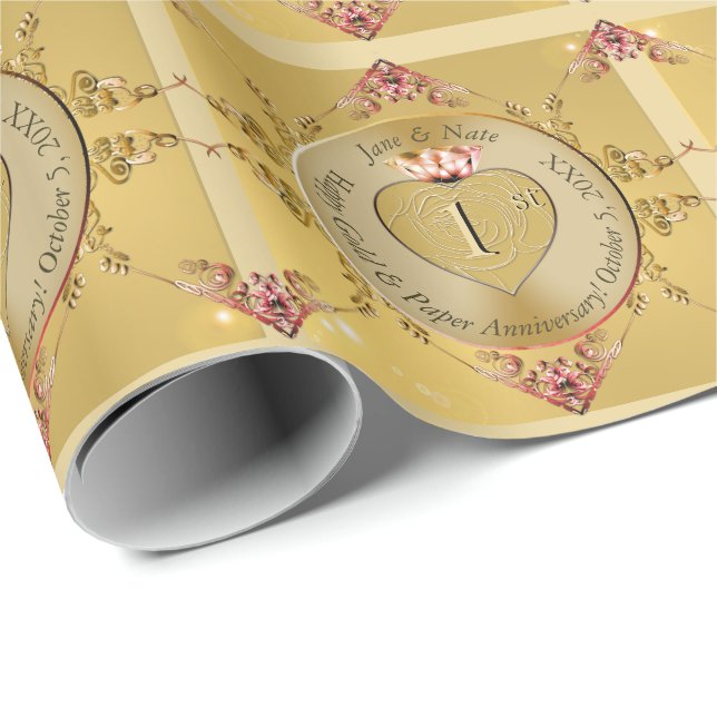 1st or 50th Golden Ochre Wedding Anniversary Wrapping Paper (Roll Corner)