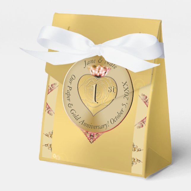 1st or 50th Wedding Anniversary Golden  Favour Box (Front Side)