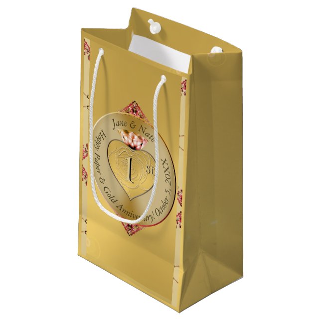 1st or 50th Wedding Anniversary Golden  Small Gift Bag (Front Angled)