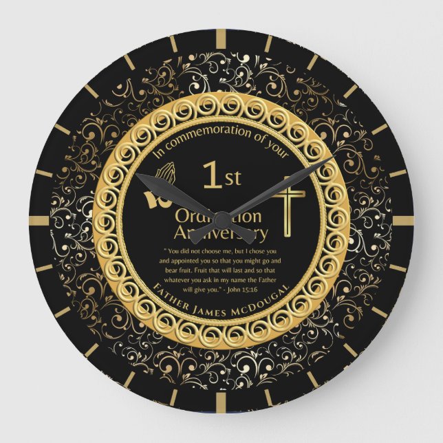 1st Ordination Anniversary Priest PERSONALIZED  Large Clock (Front)