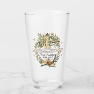 1st Paper Wedding Anniversary Floral Cranes Couple Glass