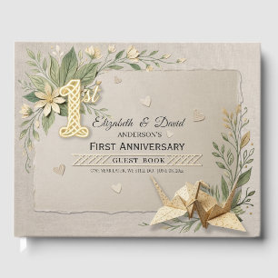 1st Paper Wedding Anniversary Floral Cranes Couple Guest Book