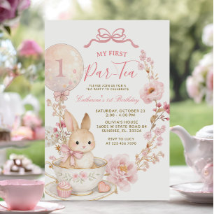1st Par-Tea Bunny First Birthday Party Girl Invitation