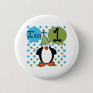 1st Penguin Birthday 6 Cm Round Badge