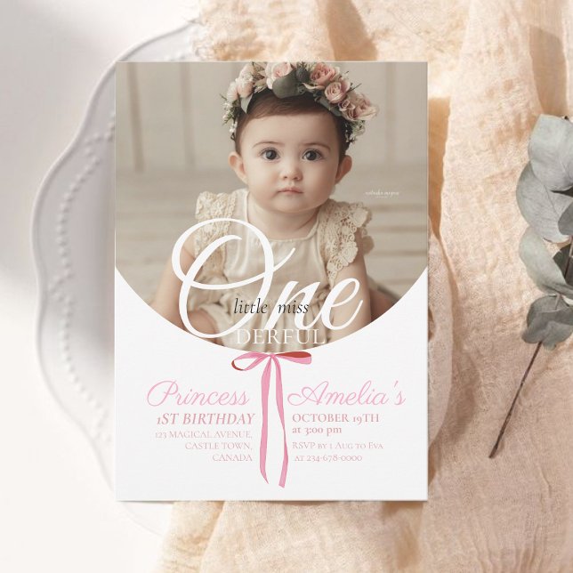 1st Photo Minimalist Bow Elegant Birthday Party Invitation (Creator Uploaded)
