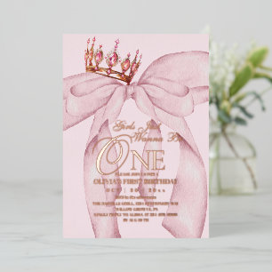 1st Pink Bow Girls Just Wanna Be One Birthday 
