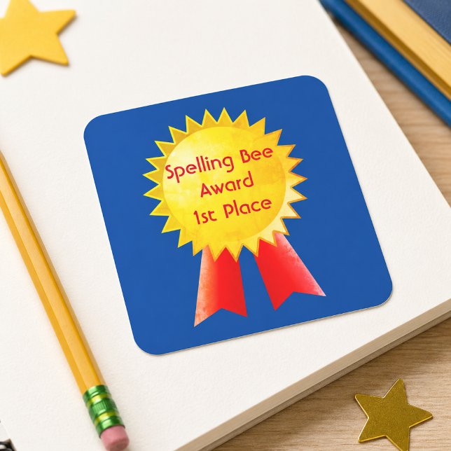 1st Place Spelling Bee Homeschool Award Square  Sticker (Creator Uploaded)