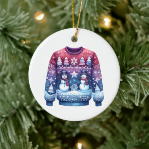 1st Place Winner Ugly Sweater Blue Red Purple Ceramic Tree Decoration