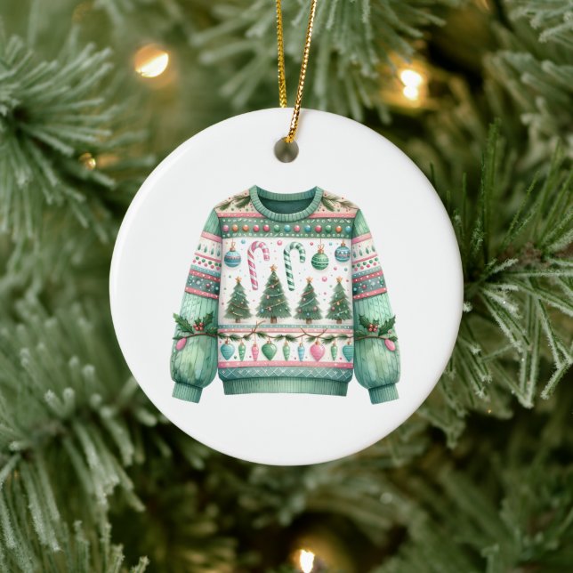 1st Place Winner Ugly Sweater Contest Green Pink Ceramic Tree Decoration (Tree)