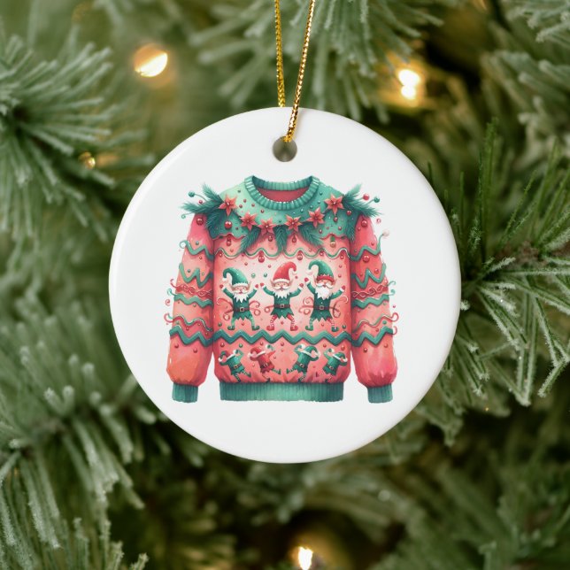 1st Place Winner Ugly Sweater Contest Pink Green Ceramic Tree Decoration (Tree)