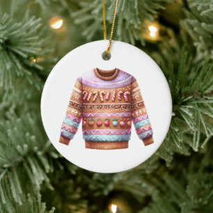 1st Place Winner Ugly Sweater Contest Pink Purple Ceramic Tree Decoration