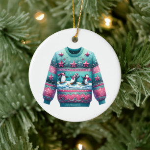 1st Place Winner Ugly Sweater Contest Pink Teal Ceramic Tree Decoration