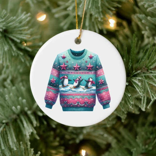 1st Place Winner Ugly Sweater Contest Pink Teal Ceramic Tree Decoration (Tree)