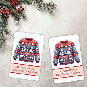 1st Place Winner Ugly Sweater Contest Red Blue Playing Cards
