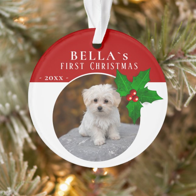 1st Puppy`s Christmas Holly Berry Dog Pet Photo Ornament (Tree)