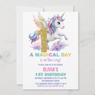 1st Rainbow Unicorn Birthday Invitations Fly
