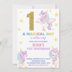 1st Rainbow Unicorn Birthday Invitations Fly