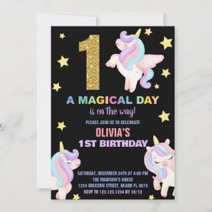 1st Rainbow Unicorn Birthday Invitations Fly