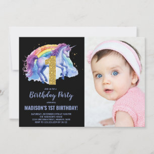 1st Rainbow Unicorn Birthday Invitations photo