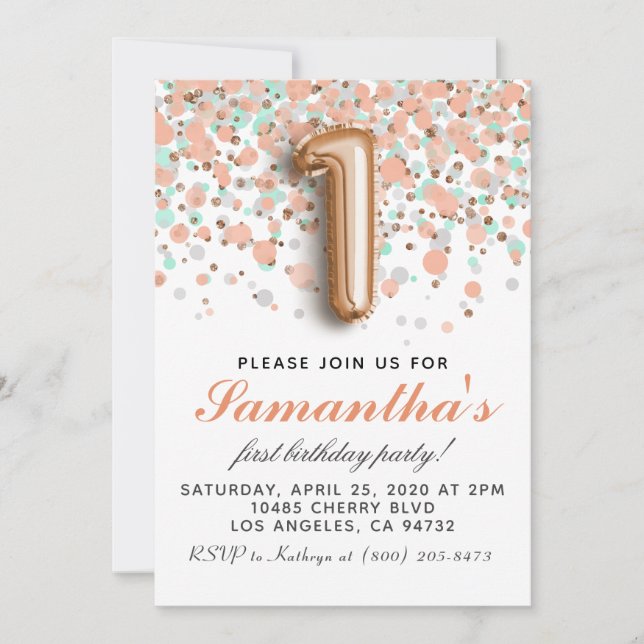 1st Rose Gold Birthday Invitation (Front)